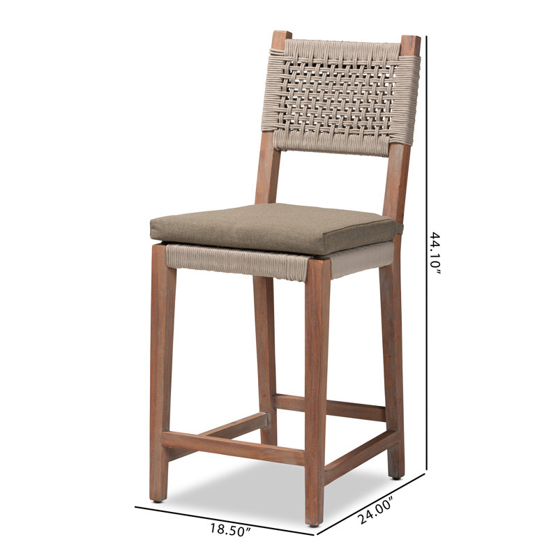 Gray Woven Rope and Mahogany Counter Stool