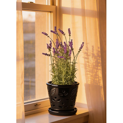 Artificial Lavender Potted Plant – Faux Potted Lavender With Weighted Base, Maintenance-Free Indoor Greenery For Home, Office, Shelf, Table & Entryway Décor, 5" Dia & 18" Tall