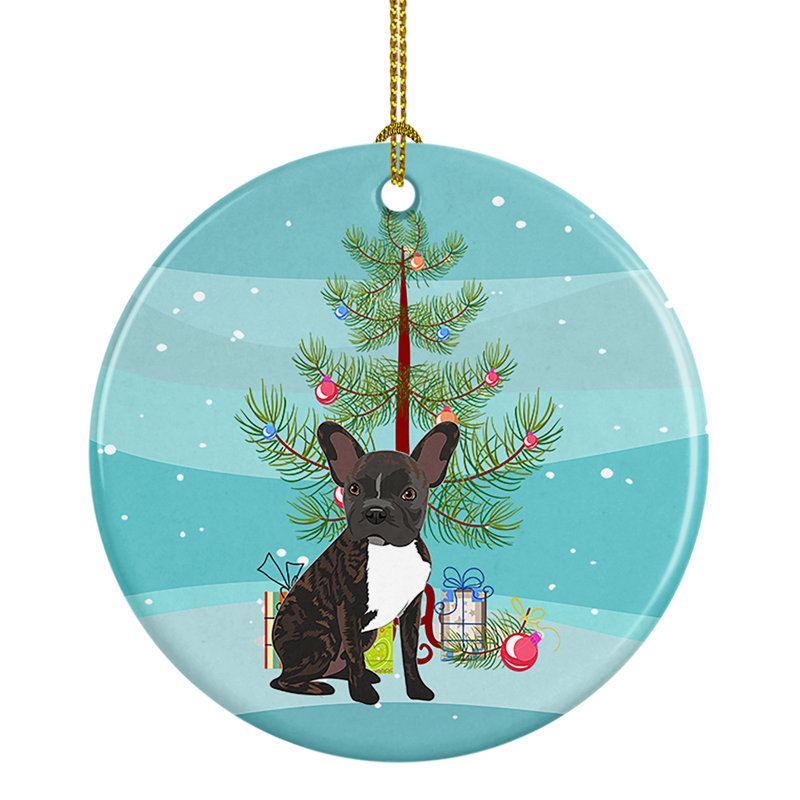 Ornement de Noël en céramique bouledogue français no. 2, Bouledogue français bringé # 2