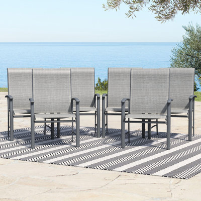 Ensemble de 6 chaises de salle à manger d'extérieur en métal et polyester enduit de PVC toutes saisons - Conception ergonomique à haut dossier pour le jardin, la terrasse et le balcon