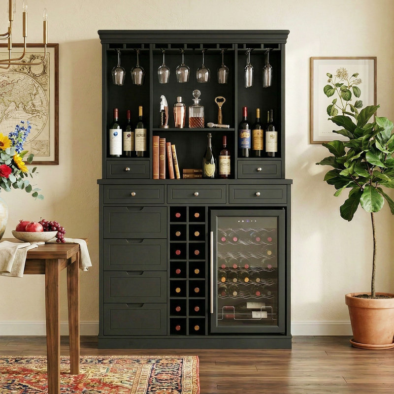 Bar 78 pouces avec 9 tiroirs et support à vin intégré