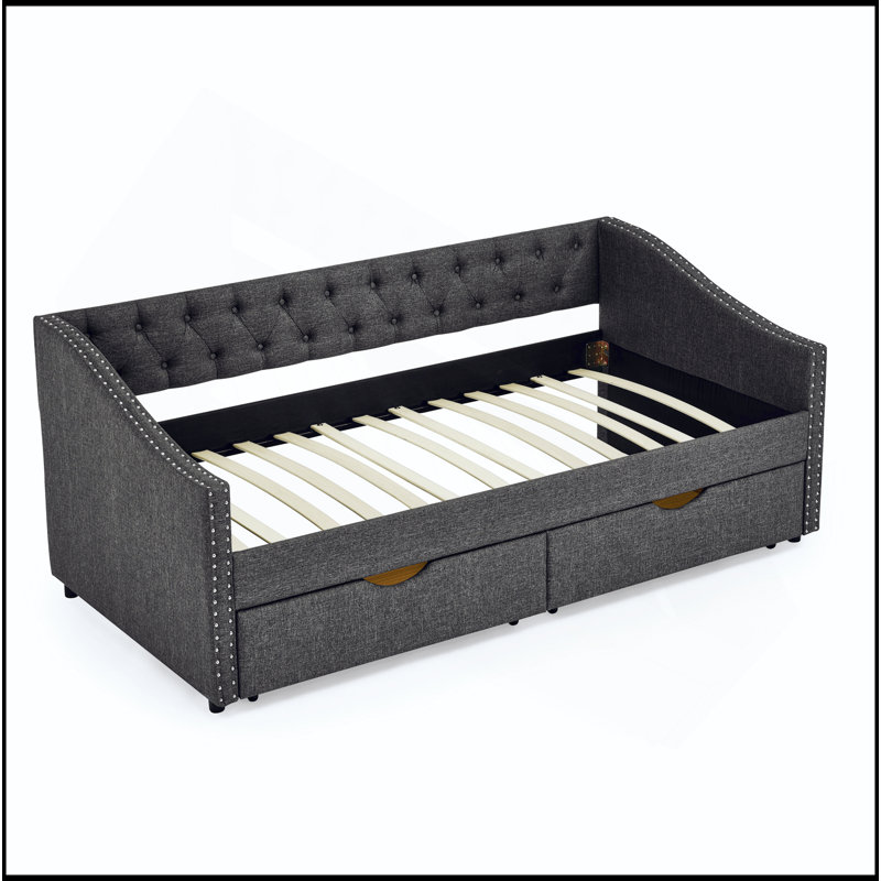 Daybed With Drawers Upholstered Tufted Sofa Bed, With Button On Back And Copper Nail On Waved Shape Arms(81.5''X4''x30.5'')