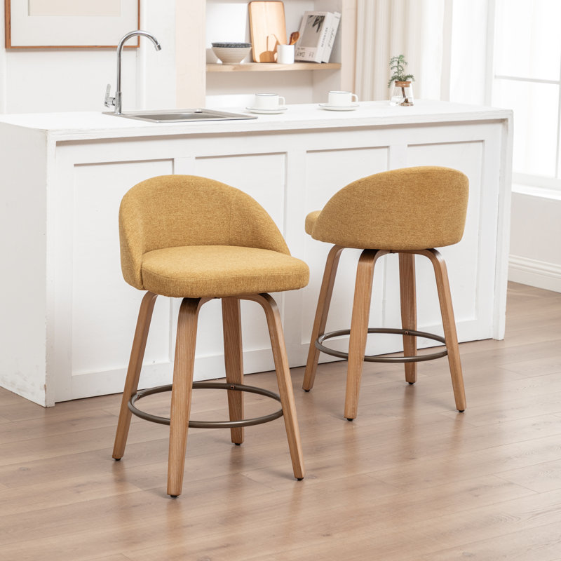 Swivel Upholstered Counter Stool, Set of 2, 64.5cm, YELLOW