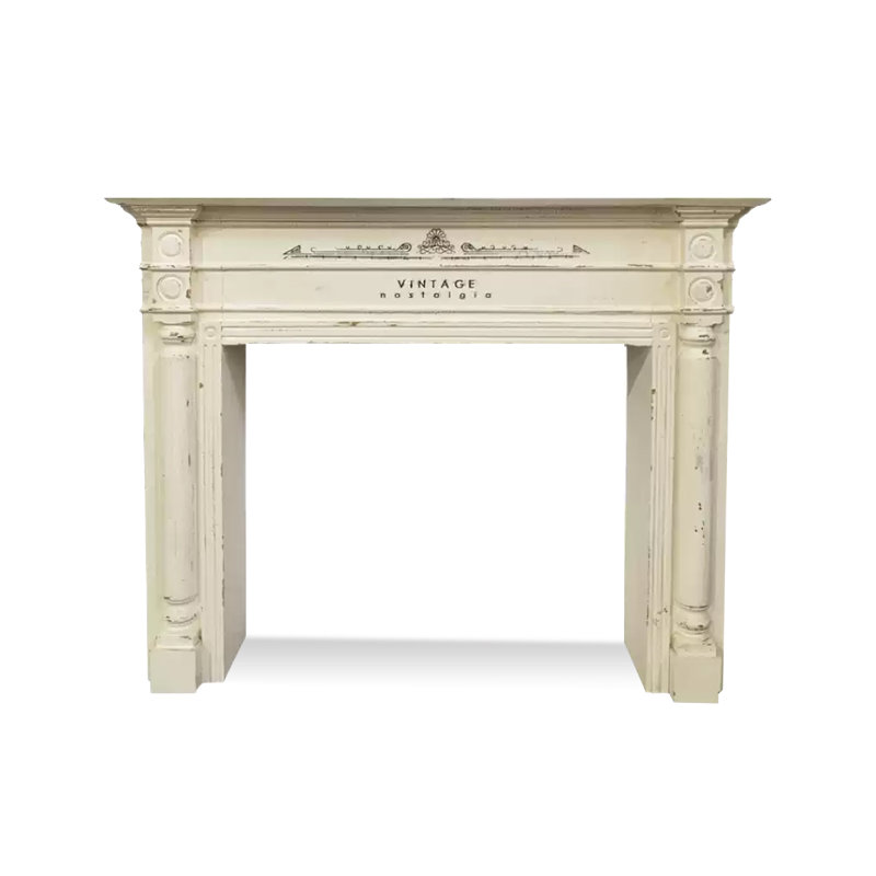 Beige Solid Wood Freestanding Fireplace