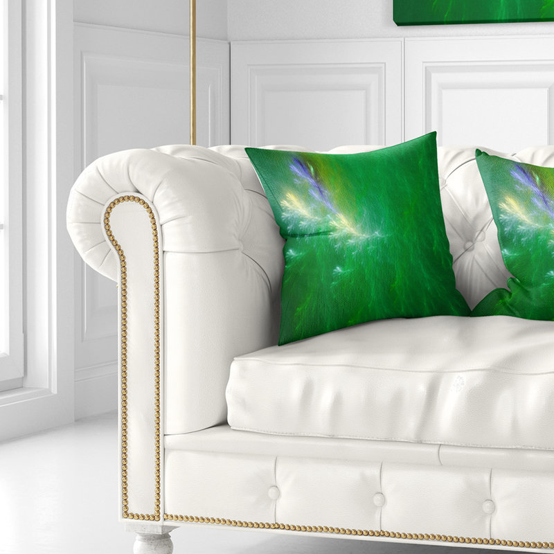Vert tonnerre fractal vert - coussin imprimé abstrait, 16 po x 16 po, Coussin décoratif