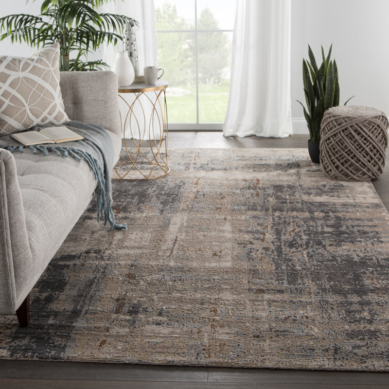 Tapis gris noué à la main Dourch, Rectangle 8 pi x 10 pi