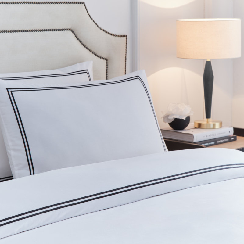Elara Cotton Duvet Cover Set Set, Double Duvet Cover + 2 Standard Pillowcases, Black
