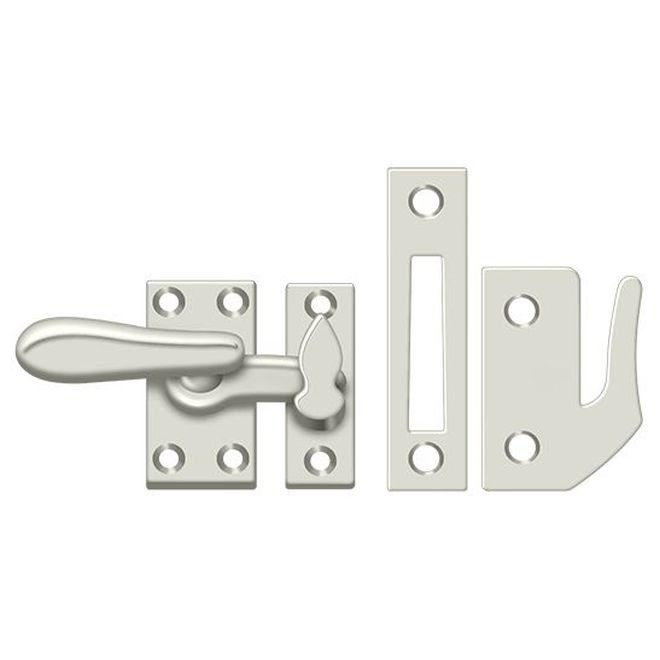 Brass Latch/Catch/Bolt, Polished Nickel, 1.3" H x 1.5 W x 0.5" D