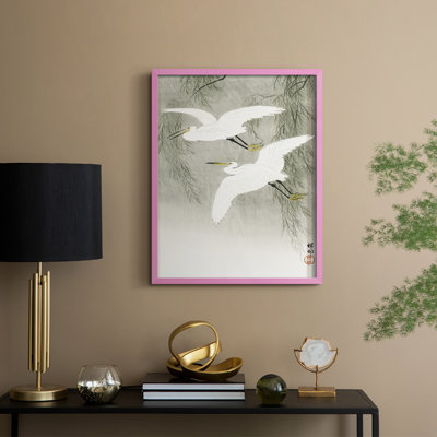 «Koson's Flying Herons I», reproduction encadrée - bois massif
