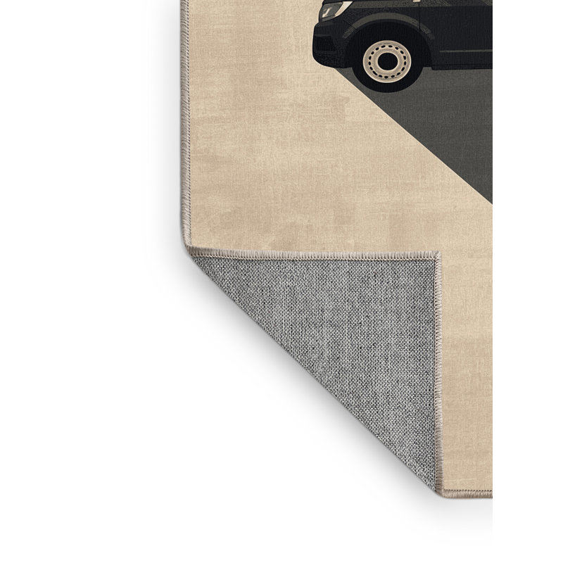 Machine Washable Vehicles And Transportation Delivery Van Modern & Contemporary Rug in Beige – Beige Binding, 2x4