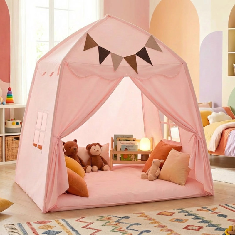 Extra Large Kids Indoor/Outdoor Dome Play Tent with Flags & Star Lights – Foldable Teepee Playhouse for Boys & Girls, 59'' x 39'' x 59''