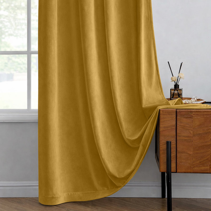 Heavy Crushed Ready Made Velvet Eyelet Curtains (Set Of 2), Yellow, 168cm Width x 228cm Height