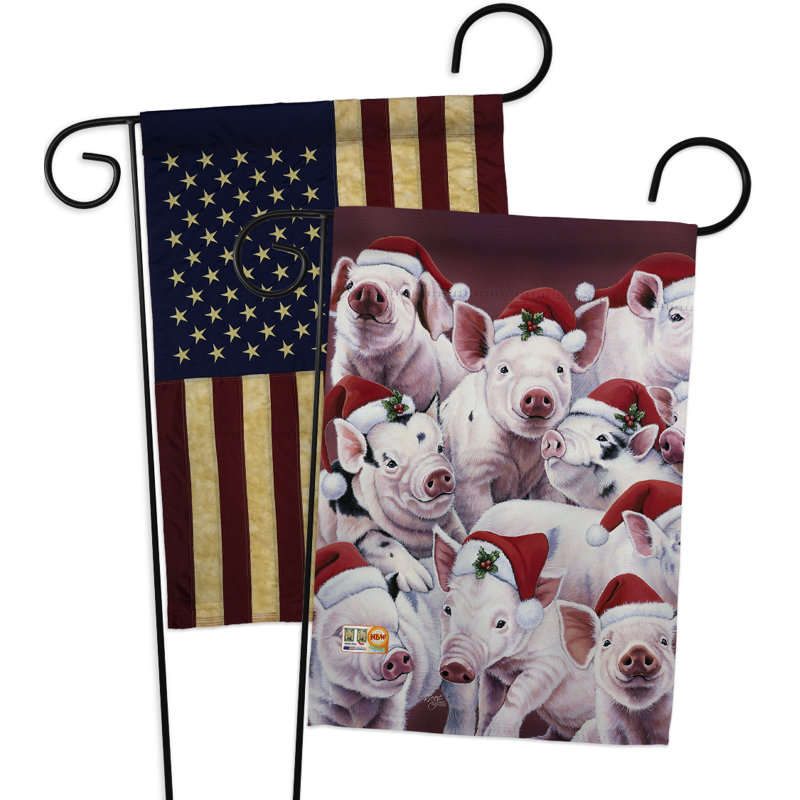 Ensemble de 2 drapeaux de jardin décoratives en polyester 19 po x 13 po 2 pièces cochons impressions