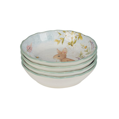 Easter Meadow Set of 4 Soup Bowls – 22oz Ceramic Bowls with Bunny, Flower & Butterfly Design – Ideal for Soup, Pasta & Salad – Durable, Microwave & Dishwasher Safe for Spring Dining