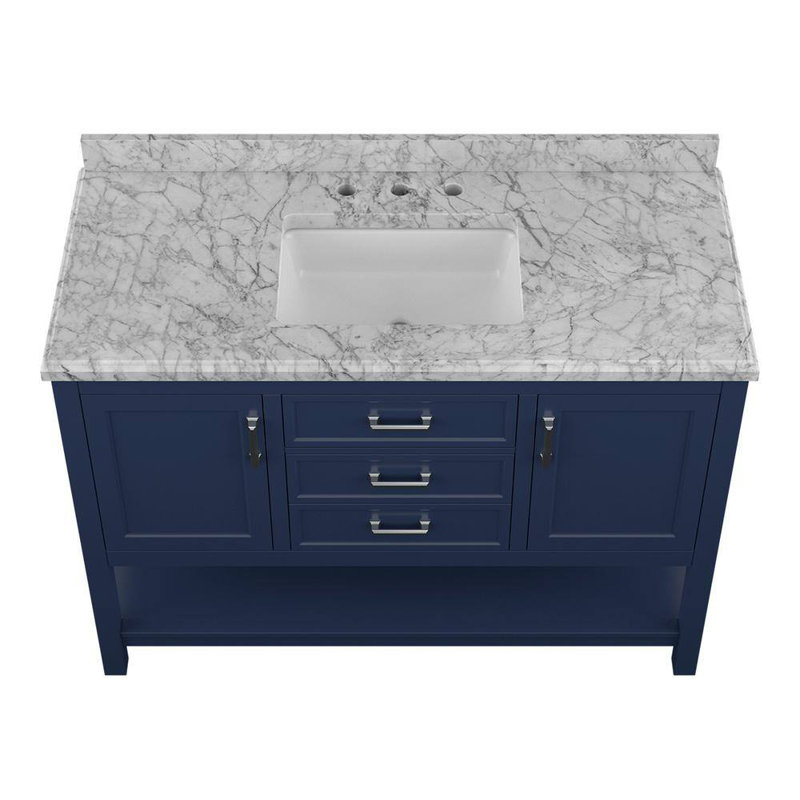 Meuble-lavabo simple 49 po avec plateau en marbre de Carrare Keisha, Bleu