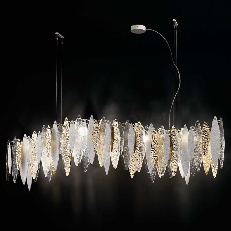 Lustre suspendu géométrique Light, H 15 po x l 8 po x P 77 po, Cristal / noir / acier pur, Or