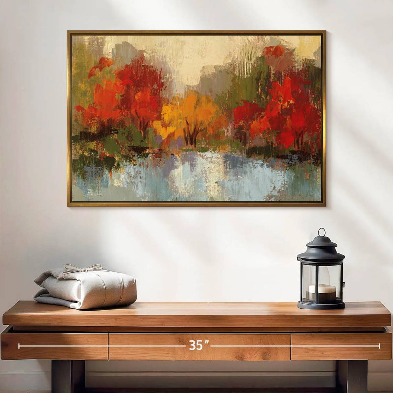 Automne Riverside I, Cadre flottant doré, 25 po x 17 po
