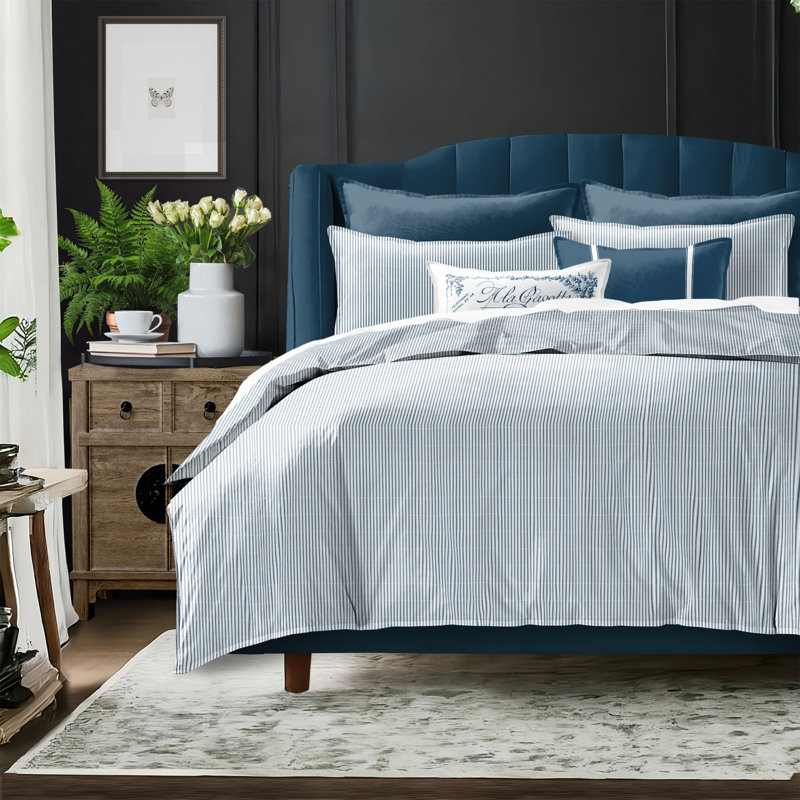 Jaxon Stripe Reversible Cotton Comforter Set, Cal.King Comforter + 2 King Shams, Indigo