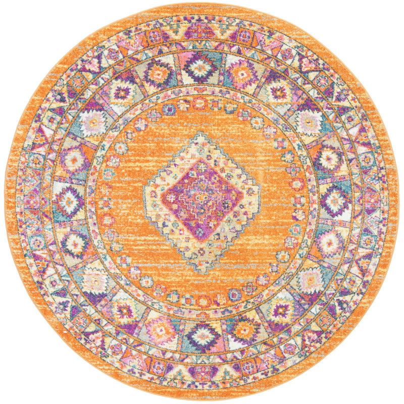 Christa Southwestern Orange/Fuchsia Area Rug, Round 5'1"