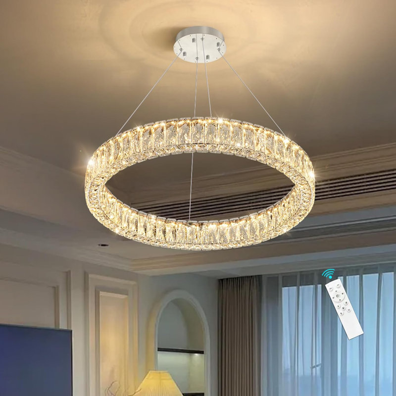 Modern Dimmable Led Crystal Ring Chandelier, Gold