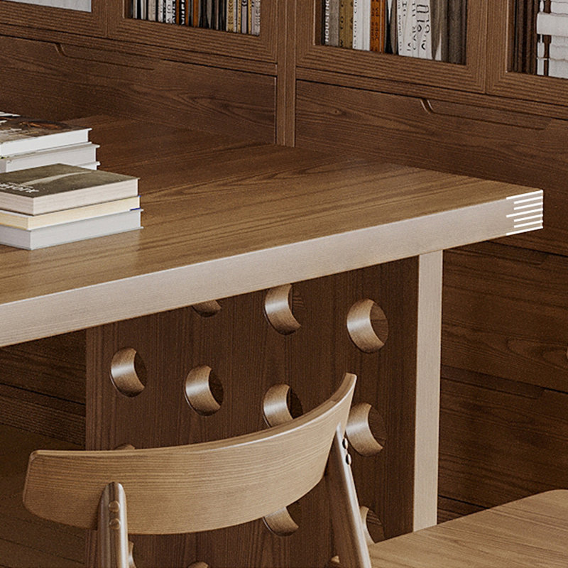 Bureaux en bois massif noyer en demi-cercle, H 29,53 po x l 86,61 po x P 35,43 po