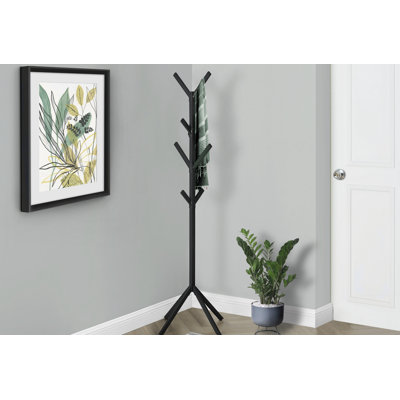Modern Free Standing Coat Rack with 8 Hooks, Ideal for Entryway and Bedroom, Sturdy Metal Construction, Elegant Black Finish by Wrought Studio
