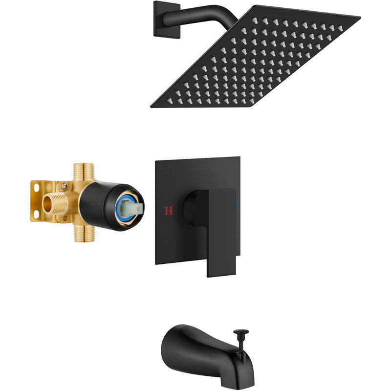Robinet de douche Mosson noir mat ultramince carré effet pluie – Système mural à 2 fonctions de 8 pouces