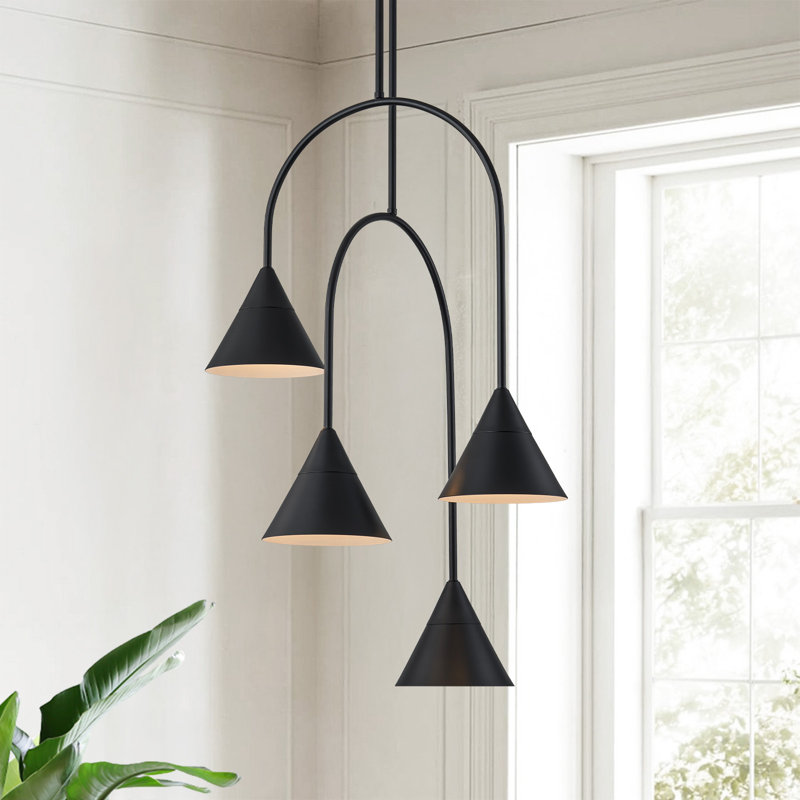 Lustre linéaire noir moderne à 4 lumières à intensité variable Spoutnik