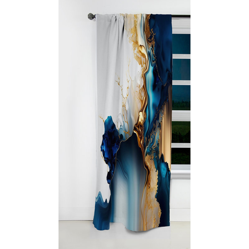 Abstract Geode Gold And Blue Marble I - Abstract Marble Marble Blackout Curtain - 1 Panels, 52" W x 120" L