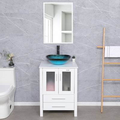 Daleny 24" Single Bathroom Vanity Set with Vessel Sink, Manufactured Wood Top, Faucet, Drain