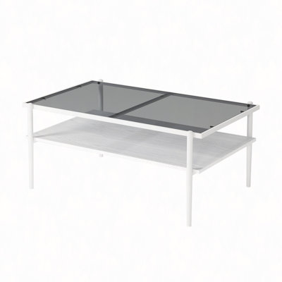 Rectangle Coffee Table With Tempered Glass Top And Legs,Modern Table For Living Room