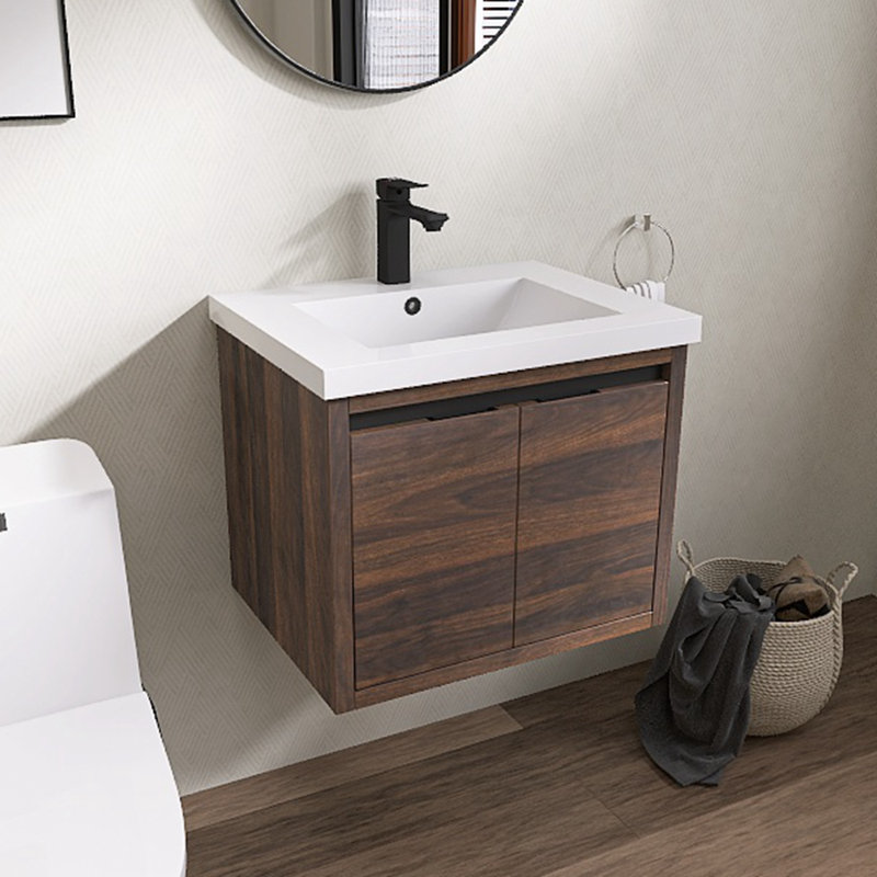 Ensemble de meuble-lavabo simple avec plateau en résine Esquina, Brun