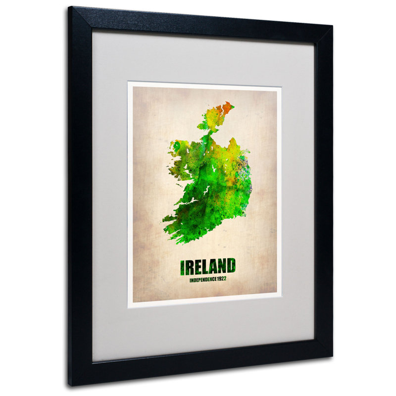 « ireland aquarelle map », impression encadrée sur toile, H 20 po x l 16 po x P 0,5 po, Noir