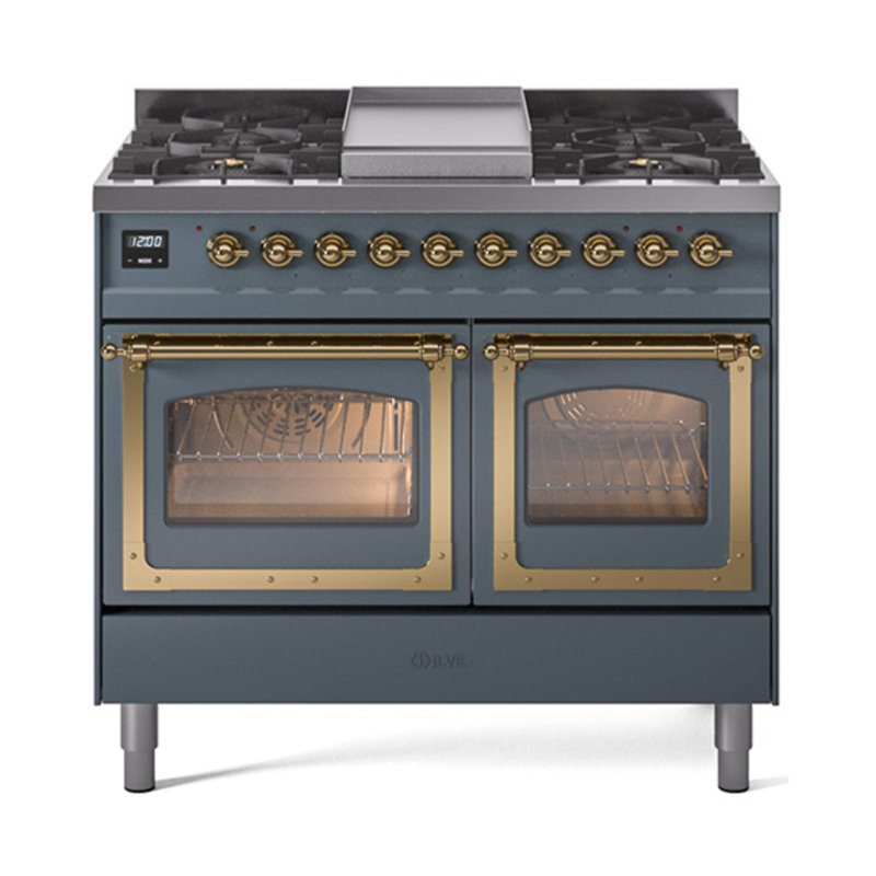 ILVE Nostalgie II Series Noblesse 40 inch Dual Fuel Range with 6 Sealed Burners, Griddle (Glass Door), Natural Gas