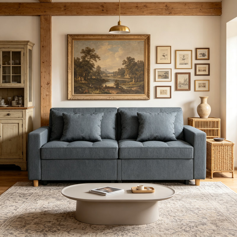 Borchert 2 Seater Fabric Sofa Bed, Dark Grey Linen