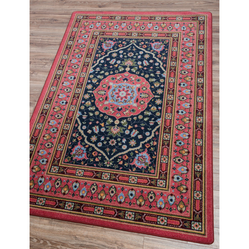 Tapis rose à motif oriental Prolley, Rectangle : 2 pi 8 po x 3 pi 11 po