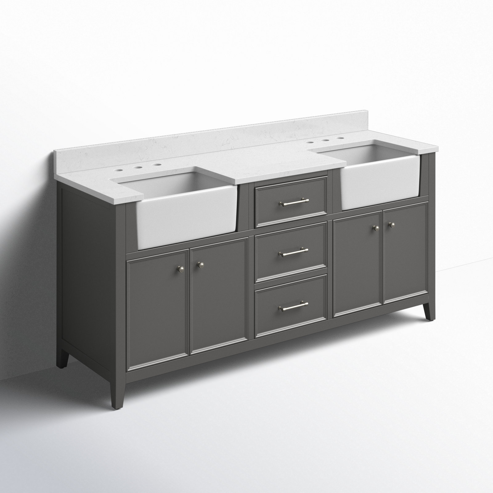 Aisa 72" Double Bathroom Vanity, Gray/Brushed Nickel