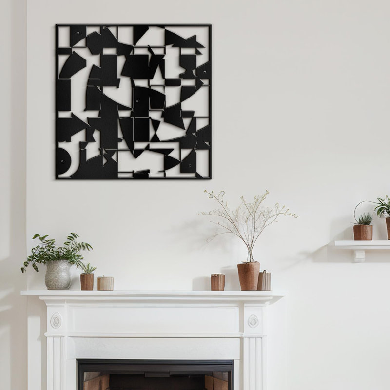 Décoration murale en métal, H 18 po x l 18 po x P 0,05 po, Noir