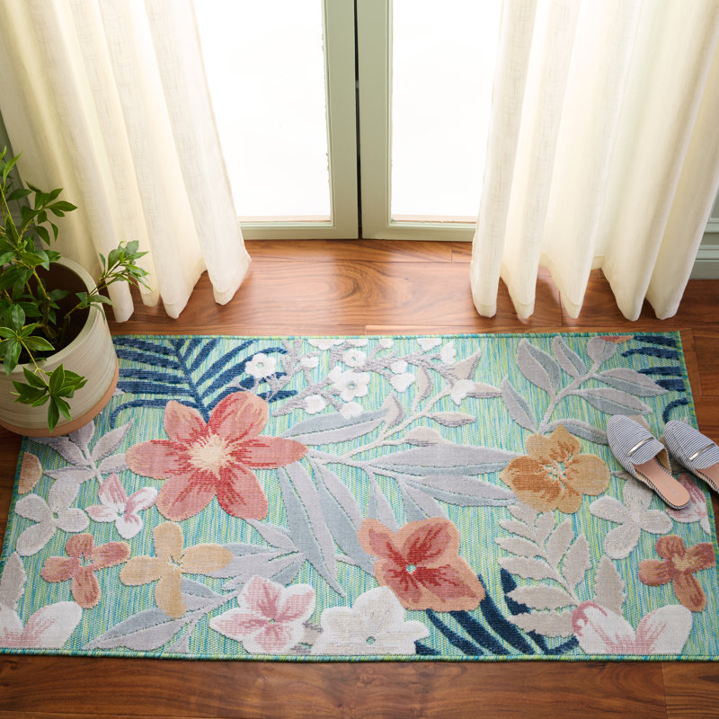 Tapis floral tissé à la machine Shutesbury, Rectangle 2 pi 7 po x 5 pi