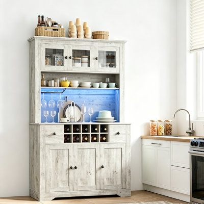 Garde-manger 68,7 po avec lumière DEL et station de charge, garde-manger avec tiroir et tablettes réglables, table basse autoportante pour la cuisine, le salon, la salle à manger.