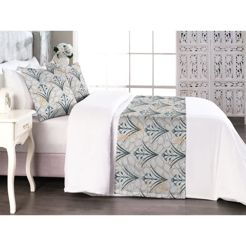 Ensemble de chemin de lit Ambesonne Art Deco Simple Blossom Nostalgia Emerald, Très grand