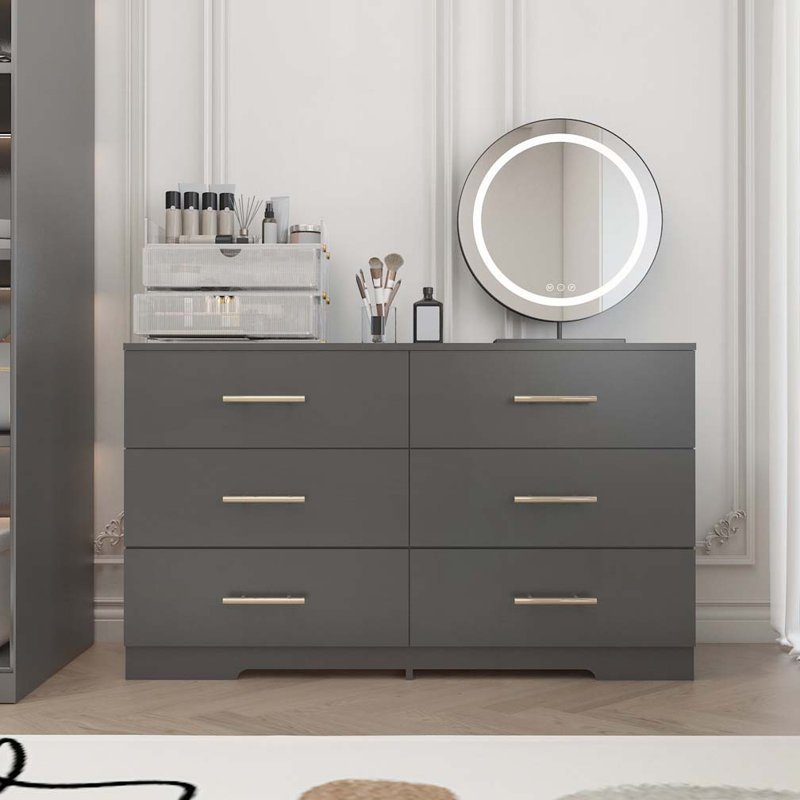 Commode de chambre à coucher avec 6 tiroirs de rangement, Noir