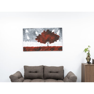 Wall Canvas Painting 47'' X 27'' - Red Hand-Painted Art For Fall Decor, Unframed, 41In+ Oversized, Unframed Fall,