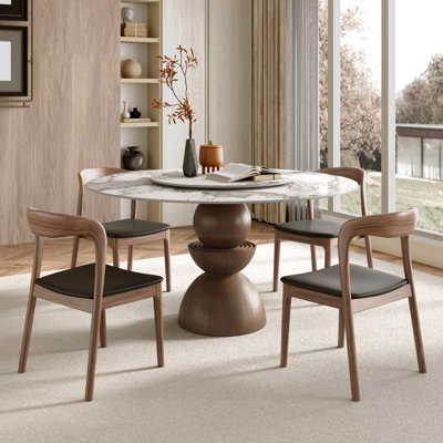 Ensemble de 5 tables de salle à manger modernes en pierre frittée moderne avec chaises paresseuses amovibles en cuir confortable pour 4 personnes