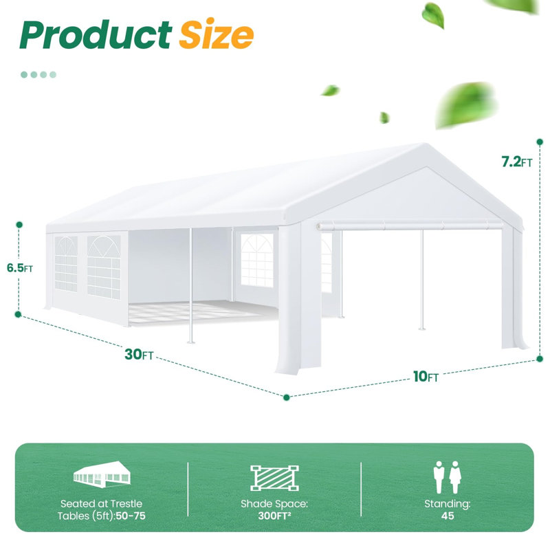 10x30 Party Tent Heavy Duty, 10x30 Tent Canopy with Removable Sidewalls & 4 Built-in Sandbag, Commercial Wedding Large Tent, UV 50+, Waterproof