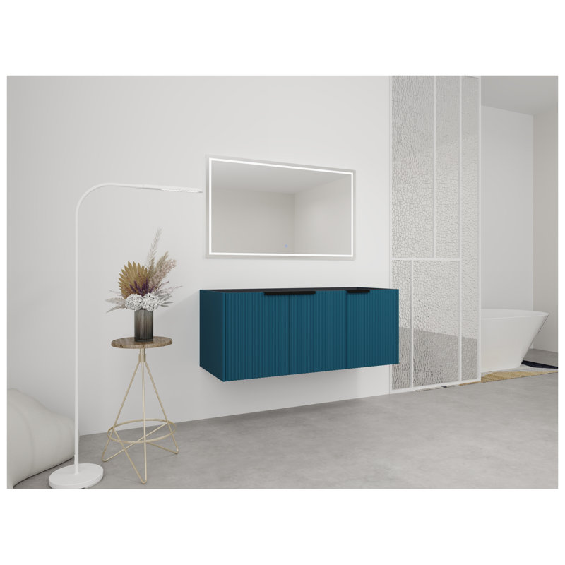 Meuble-lavabo mural 46,88 po avec 3 portes à fermeture en douceur bleu lac