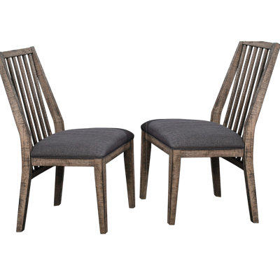Chaises d'appoint en bois 2 pièces avec chaise rembourrée grise - Tissu de sièges brun rustique industriel