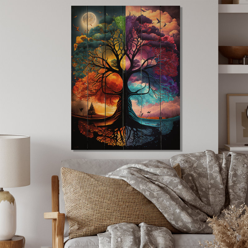 «Tree Of Life Day and Night II - Forest», reproduction sur toile, H 40 po x l 30 po x P 1,5 po, Bois