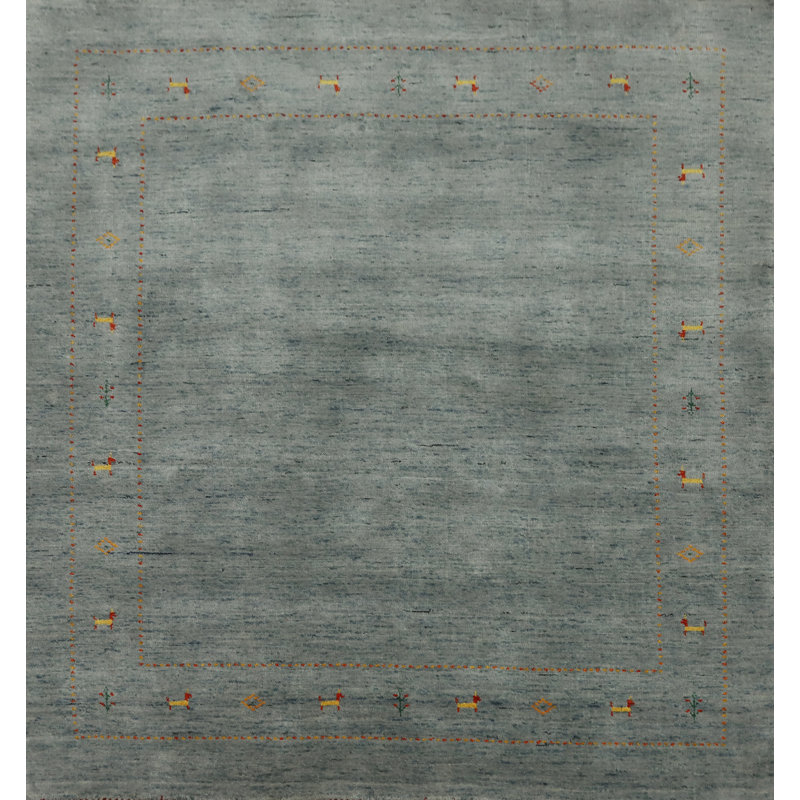 Elegant Gabbeh Style Square Rug 6x6 with Subtle Animals Border Design