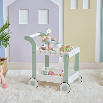Chariot à dessert en bois Teamson Kids avec 21 pièces et roues rotatives